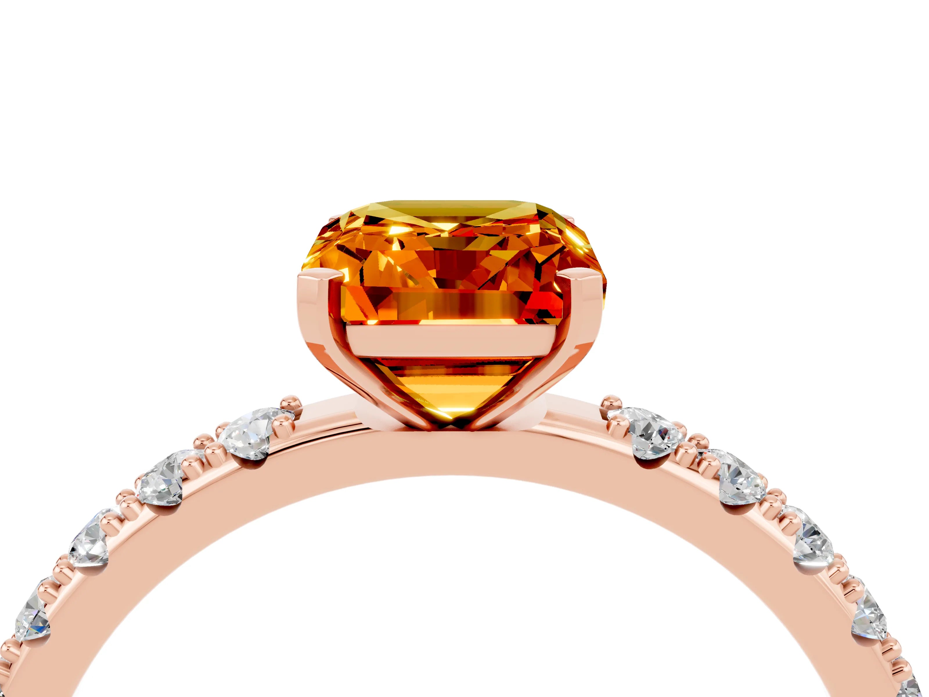 Rose gold Emerald Cut Citrine Solitaire Pavé Band with Four-Prong Setting_4