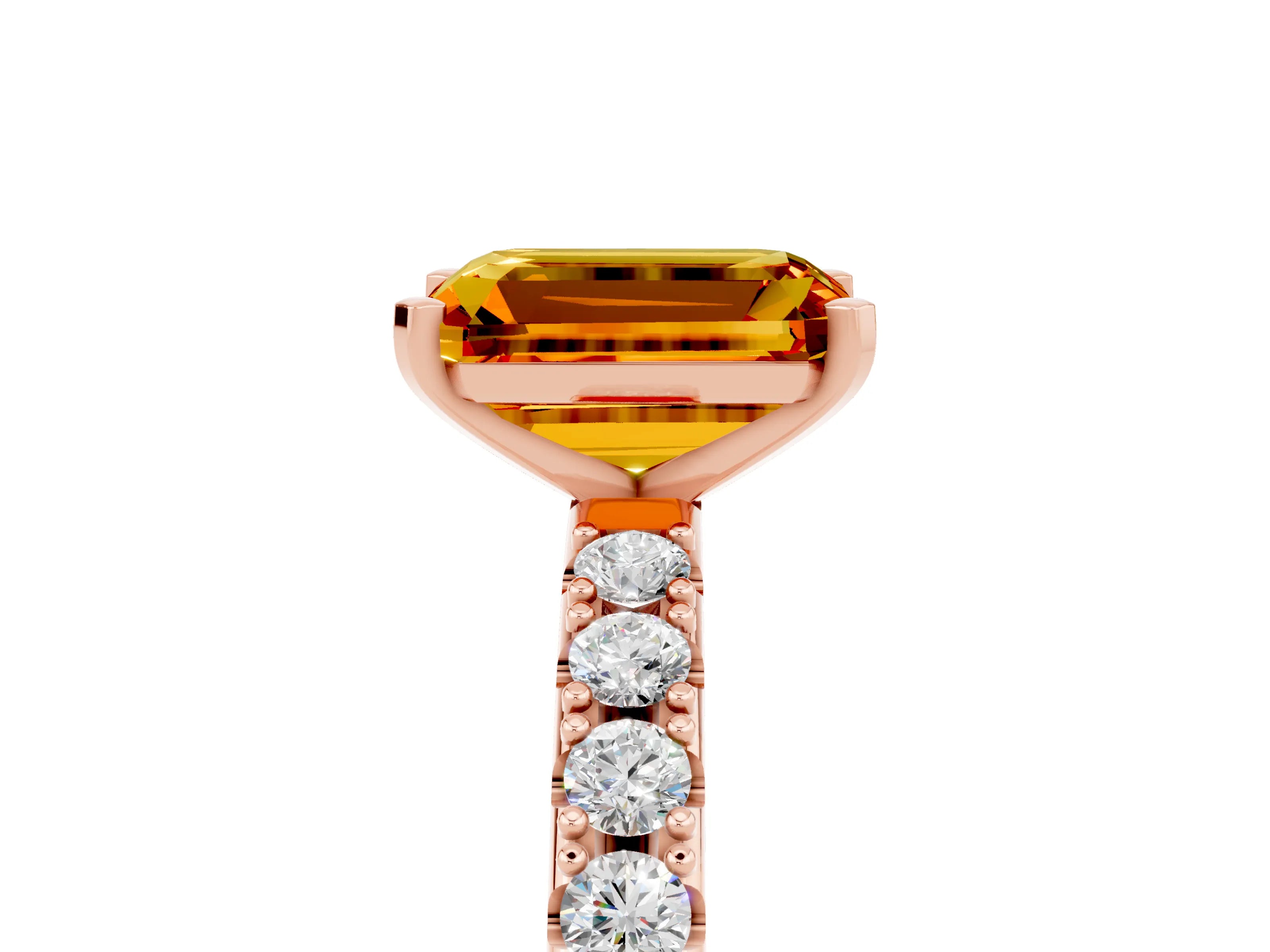 Rose gold Emerald Cut Citrine Solitaire Pavé Band with Four-Prong Setting_5