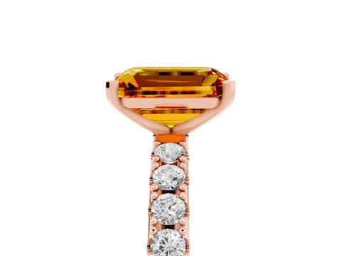Rose gold Emerald Cut Citrine Solitaire Pavé Band with Four-Prong Setting_5
