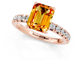 Rose gold Emerald Cut Citrine Solitaire Pavé Engagement Ring with Round Band and Prong Setting_13