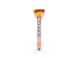 Rose gold Emerald Cut Citrine Solitaire Pavé Engagement Ring with Round Band and Prong Setting_14