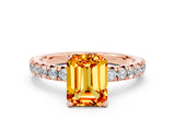 Rose gold Emerald Cut Citrine Solitaire Pavé Engagement Ring with Round Band and Prong Setting_66