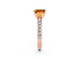 Rose gold Emerald Cut Citrine Solitaire Pavé Engagement Ring with Round Band and Prong Setting_68