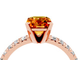 Rose gold Emerald Cut Citrine Solitaire Pavé Engagement Ring with Round Band and Prong Setting_70