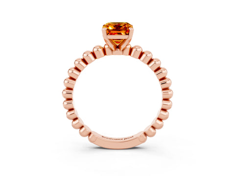 Rose gold Emerald Cut Citrine Solitaire Ring with Beaded Band and Prong Setting_3