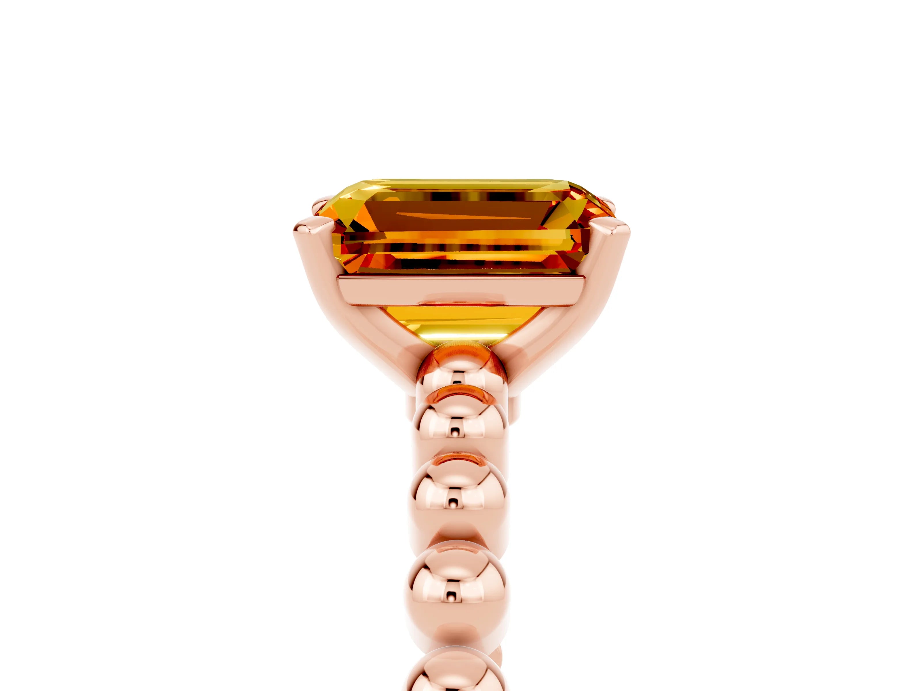 Rose gold Emerald Cut Citrine Solitaire Ring with Beaded Band and Prong Setting_5
