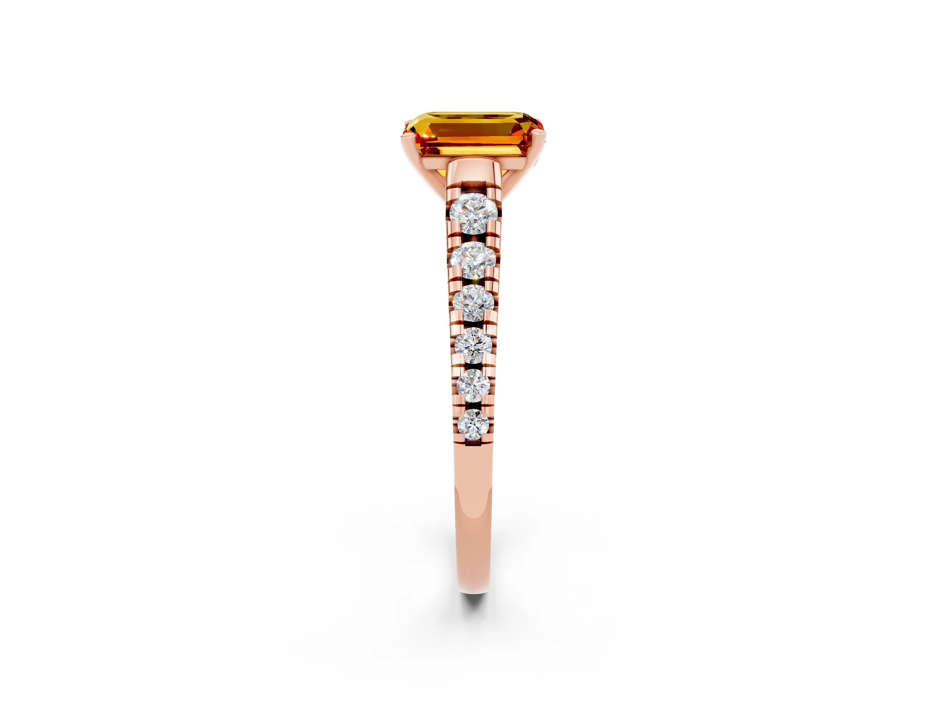 Rose gold Emerald Cut Citrine Solitaire Ring with Cathedral Setting and Pavé Band_2