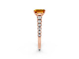 Rose gold Emerald Cut Citrine Solitaire Ring with Cathedral Setting and Pavé Band_2