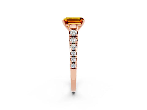 Rose gold Emerald Cut Citrine Solitaire Ring with Cathedral Setting and Pavé Band_2