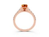 Rose gold Emerald Cut Citrine Solitaire Ring with Cathedral Setting and Pavé Band_3