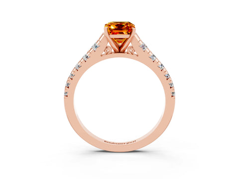 Rose gold Emerald Cut Citrine Solitaire Ring with Cathedral Setting and Pavé Band_3