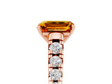 Rose gold Emerald Cut Citrine Solitaire Ring with Cathedral Setting and Pavé Band_5
