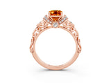 Rose gold Emerald Cut Citrine Solitaire Ring with Filigree Band and Four-Prong Setting_27