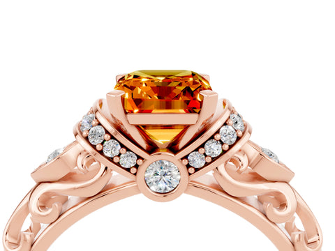 Rose gold Emerald Cut Citrine Solitaire Ring with Filigree Band and Four-Prong Setting_28