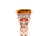 Rose gold Emerald Cut Citrine Solitaire Ring with Filigree Band and Four-Prong Setting_29