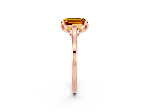 Rose gold Emerald Cut Citrine Solitaire Ring with Flower Prong Setting and Classic Band_14