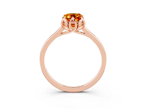 Rose gold Emerald Cut Citrine Solitaire Ring with Flower Prong Setting and Classic Band_15