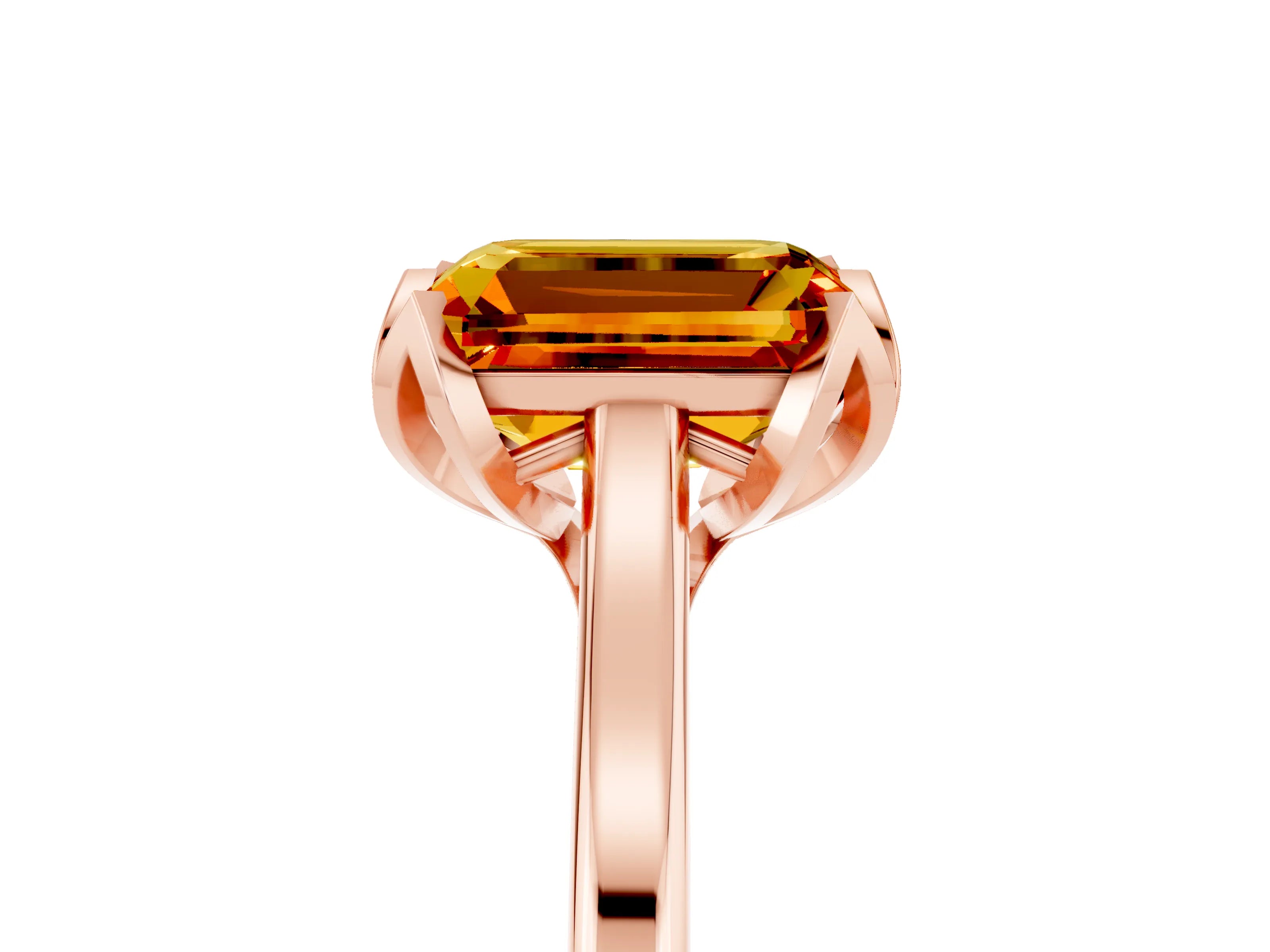 Rose gold Emerald Cut Citrine Solitaire Ring with Flower Prong Setting and Classic Band_17