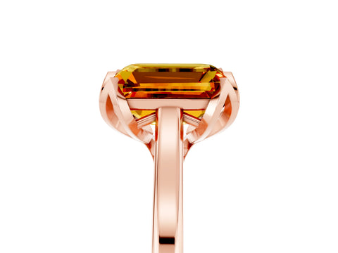 Rose gold Emerald Cut Citrine Solitaire Ring with Flower Prong Setting and Classic Band_17