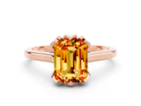 Rose gold Emerald Cut Citrine Solitaire Ring with Flower Prong Setting and Classic Band_37