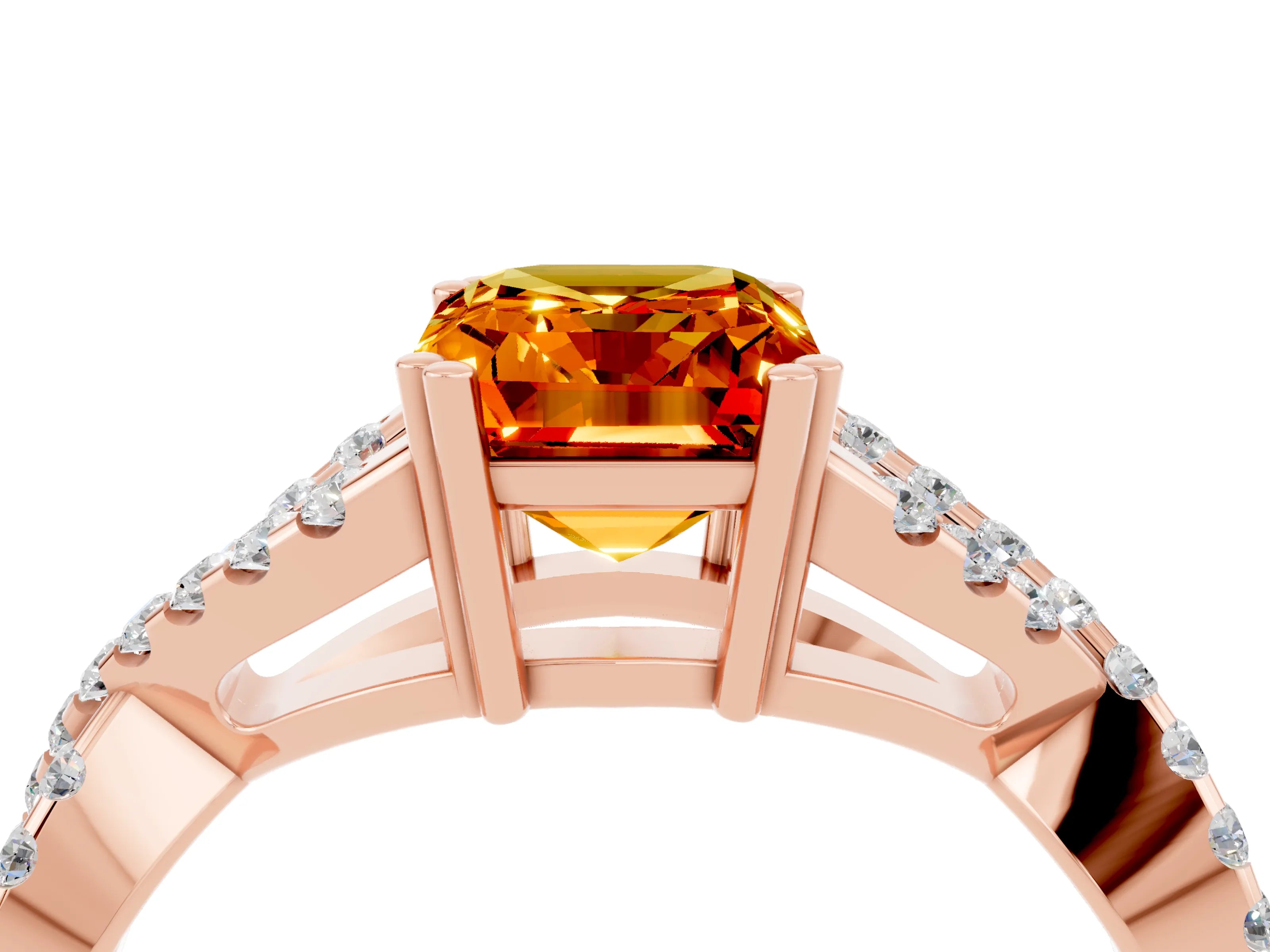 Rose gold Emerald Cut Citrine Solitaire Ring with Four-Prong Setting and Twisted Pavé Band_4