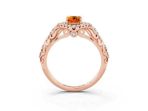 Rose gold Emerald Cut Citrine Solitaire Ring with Hidden Halo and Pavé Band_15