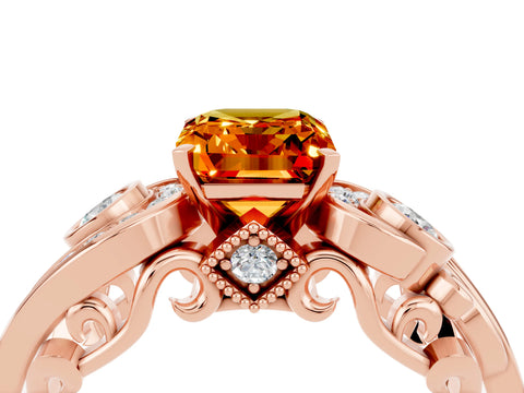 Rose gold Emerald Cut Citrine Solitaire Ring with Milgrain Pavé Band and Four-Prong Setting_35