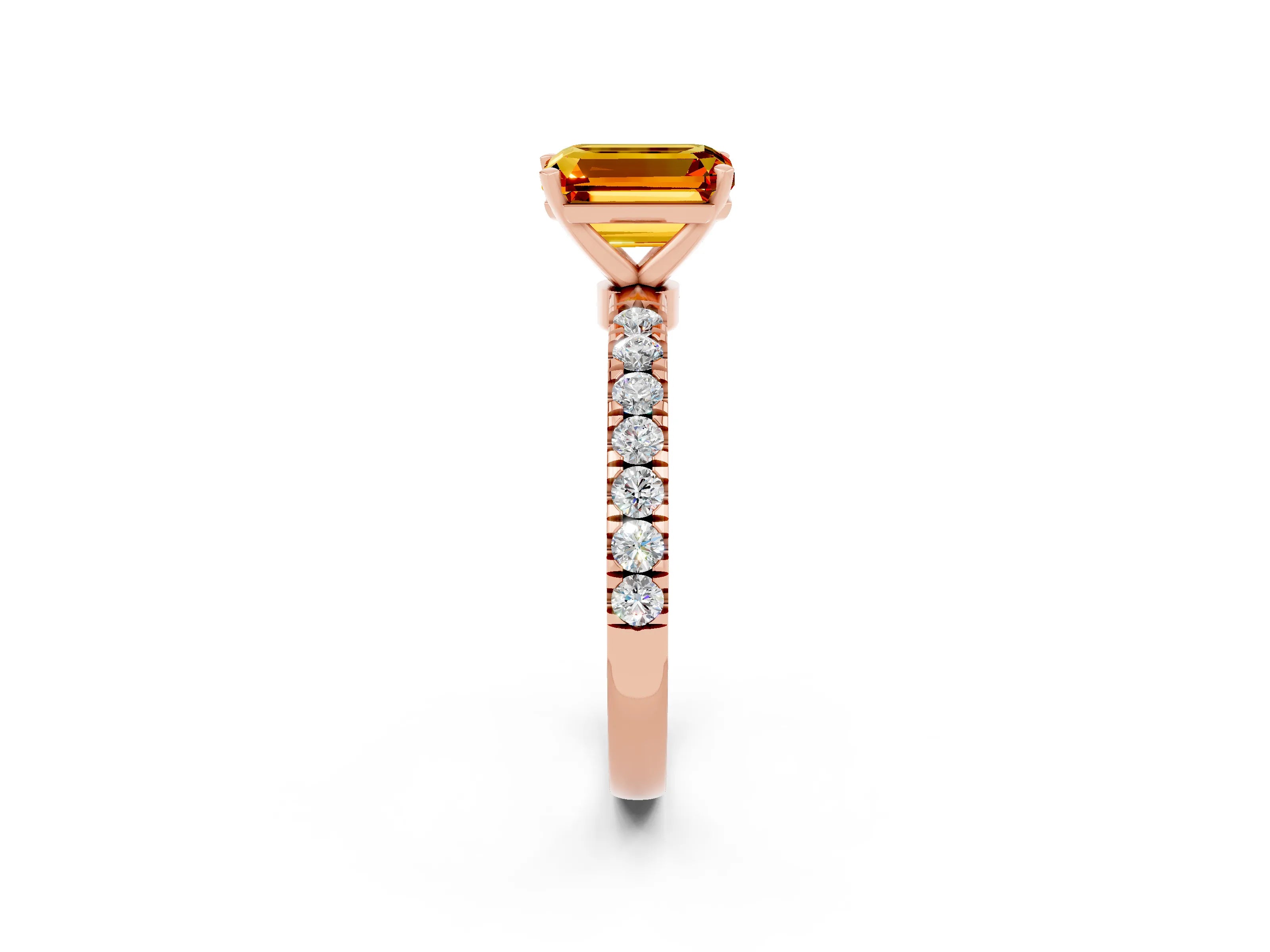 Rose gold Emerald Cut Citrine Solitaire Ring with Pavé Accents and Four-Prong Setting_2