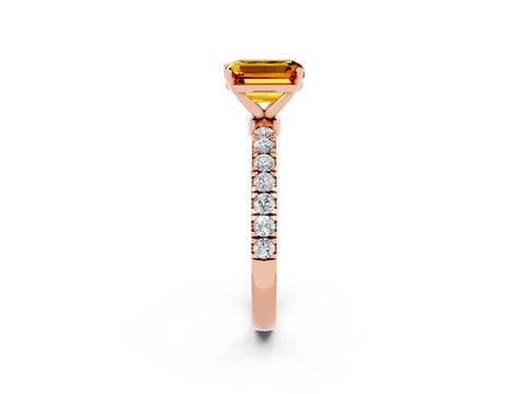 Rose gold Emerald Cut Citrine Solitaire Ring with Pavé Accents and Four-Prong Setting_2
