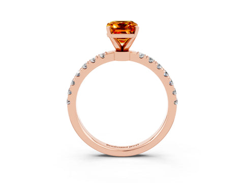 Rose gold Emerald Cut Citrine Solitaire Ring with Pavé Accents and Four-Prong Setting_3