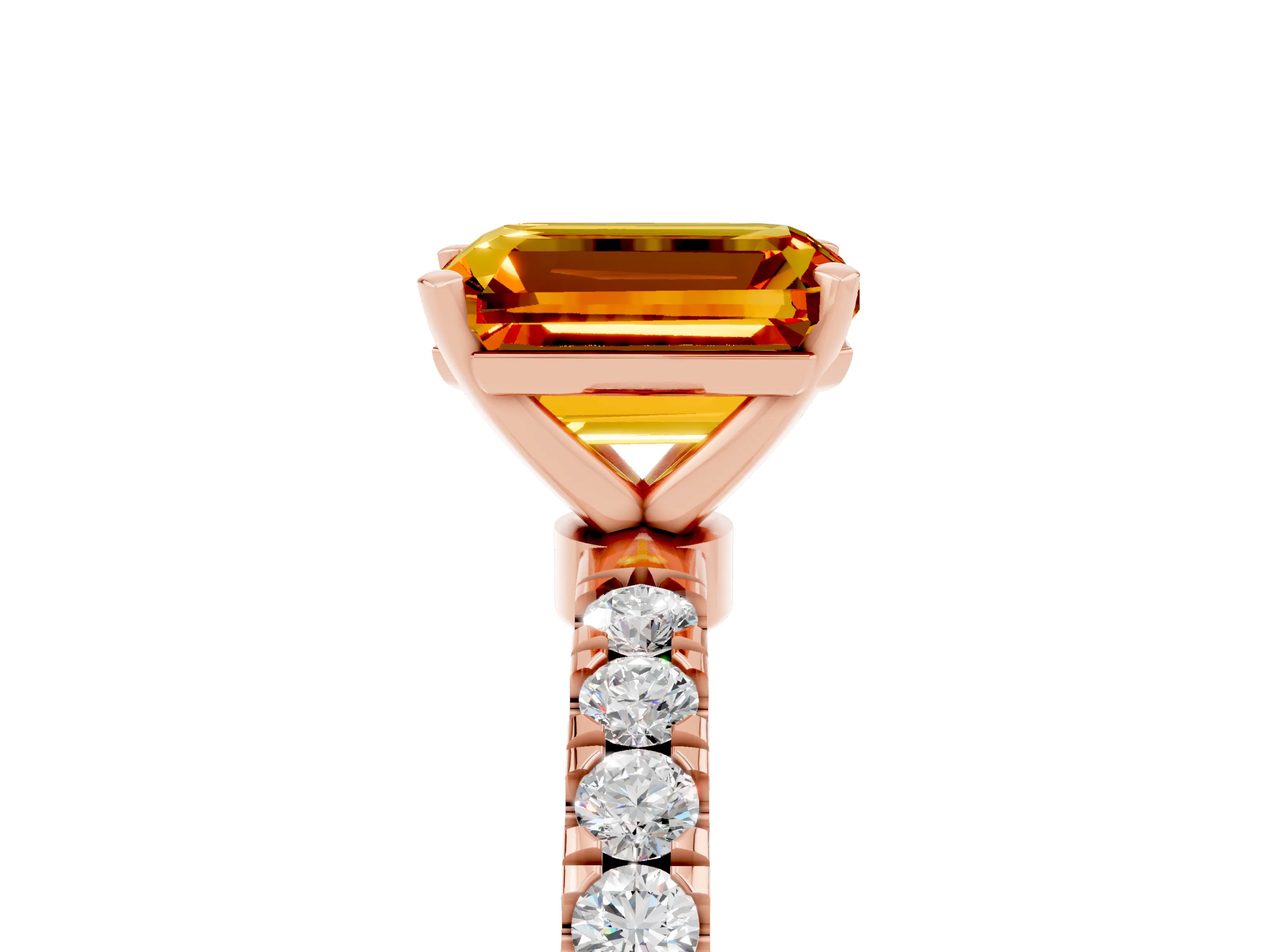 Rose gold Emerald Cut Citrine Solitaire Ring with Pavé Accents and Four-Prong Setting_5