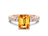 Rose gold Emerald Cut Citrine Solitaire Ring with Pavé Band and Four-Prong Setting_24