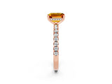 Rose gold Emerald Cut Citrine Solitaire Ring with Pavé Band and Four-Prong Setting_26