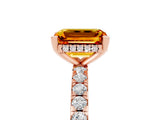 Rose gold Emerald Cut Citrine Solitaire Ring with Pavé Band and Four-Prong Setting_29