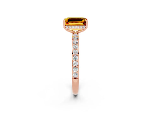 Rose gold Emerald Cut Citrine Solitaire Ring with Pavé Band and Hidden Halo_14