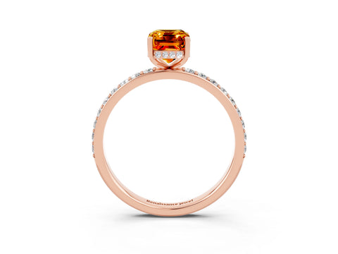 Rose gold Emerald Cut Citrine Solitaire Ring with Pavé Band and Hidden Halo_15