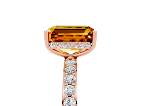 Rose gold Emerald Cut Citrine Solitaire Ring with Pavé Band and Hidden Halo_17