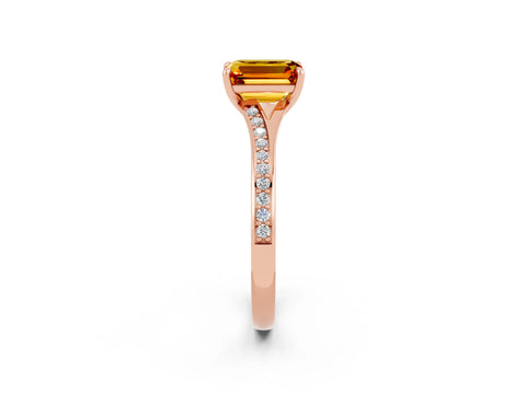 Rose gold Emerald Cut Citrine Solitaire Ring with Pavé Band and Prong Setting_38