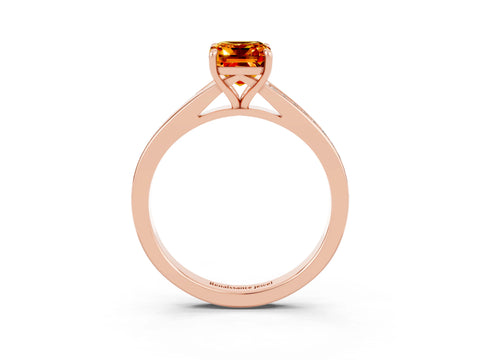 Rose gold Emerald Cut Citrine Solitaire Ring with Pavé Band and Prong Setting_39