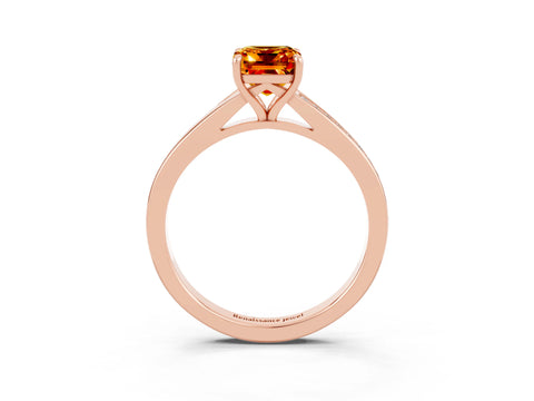 Rose gold Emerald Cut Citrine Solitaire Ring with Pavé Band and Prong Setting_3