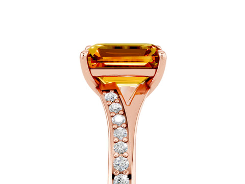 Rose gold Emerald Cut Citrine Solitaire Ring with Pavé Band and Prong Setting_41