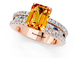 Rose gold Emerald Cut Citrine Solitaire Ring with Pavé and Channel Set Band_1