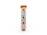 Rose gold Emerald Cut Citrine Solitaire Ring with Pavé and Channel Set Band_2