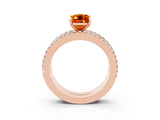 Rose gold Emerald Cut Citrine Solitaire Ring with Pavé and Channel Set Band_3
