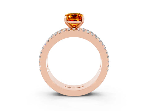 Rose gold Emerald Cut Citrine Solitaire Ring with Pavé and Channel Set Band_3