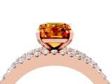 Rose gold Emerald Cut Citrine Solitaire Ring with Pavé and Channel Set Band_4