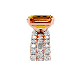 Rose gold Emerald Cut Citrine Solitaire Ring with Pavé and Channel Set Band_5