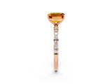 Rose gold Emerald Cut Citrine Solitaire Ring with Pave Band and Four Prong Setting_26