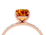 Rose gold Emerald Cut Citrine Solitaire Ring with Pave Band and Four Prong Setting_28