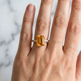 Rose gold Emerald Cut Citrine Solitaire Ring with Round  Pavé Band and Four-Prong Setting_42